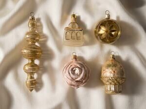 Set of 5 Vintage Hand Blown Glass Christmas Ornaments - Holiday Tree Decor